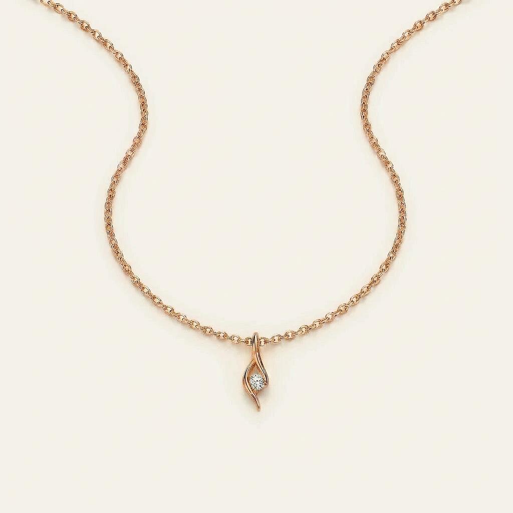 Moissanite 0.10 CT Round Cut Diamond Swirl Ribbon Necklace