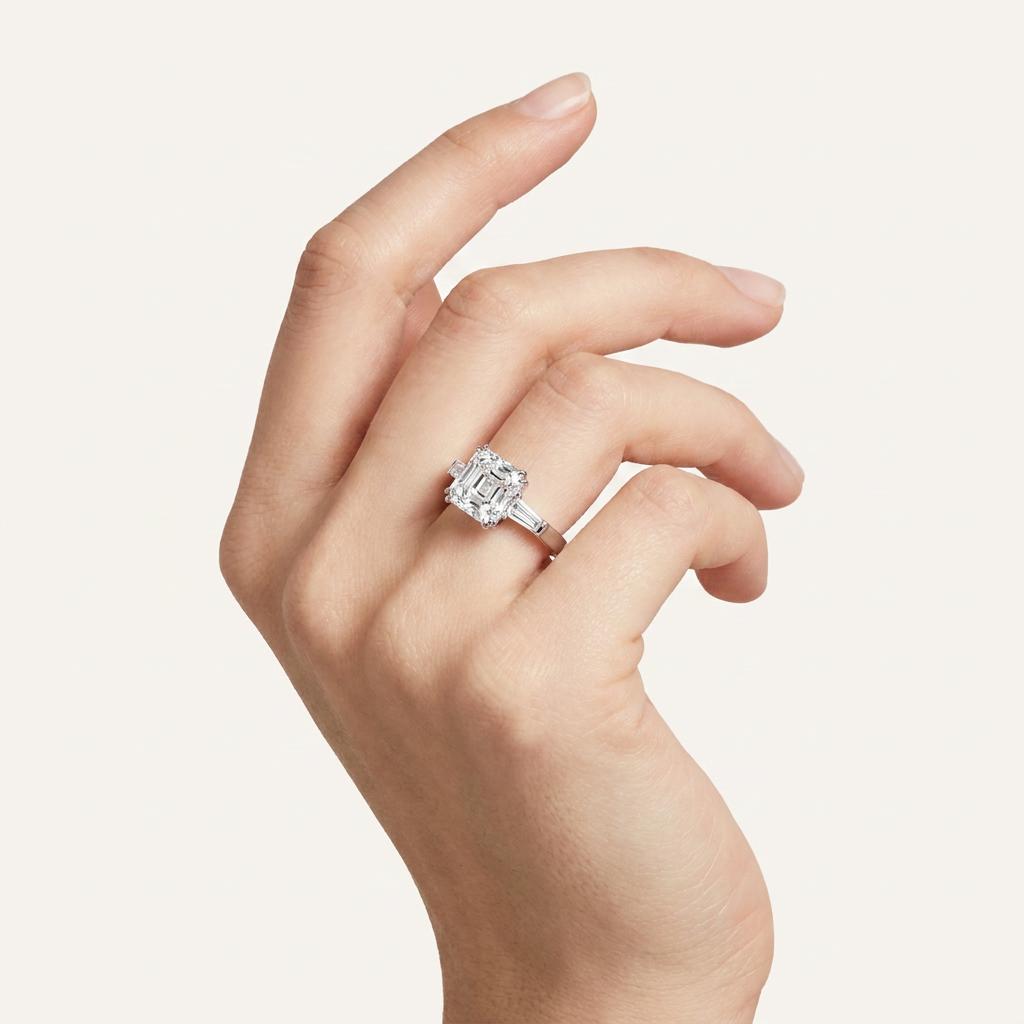 Moissanite 3.87 CT Asscher & Baguette Cut Diamond Three Stone Ring