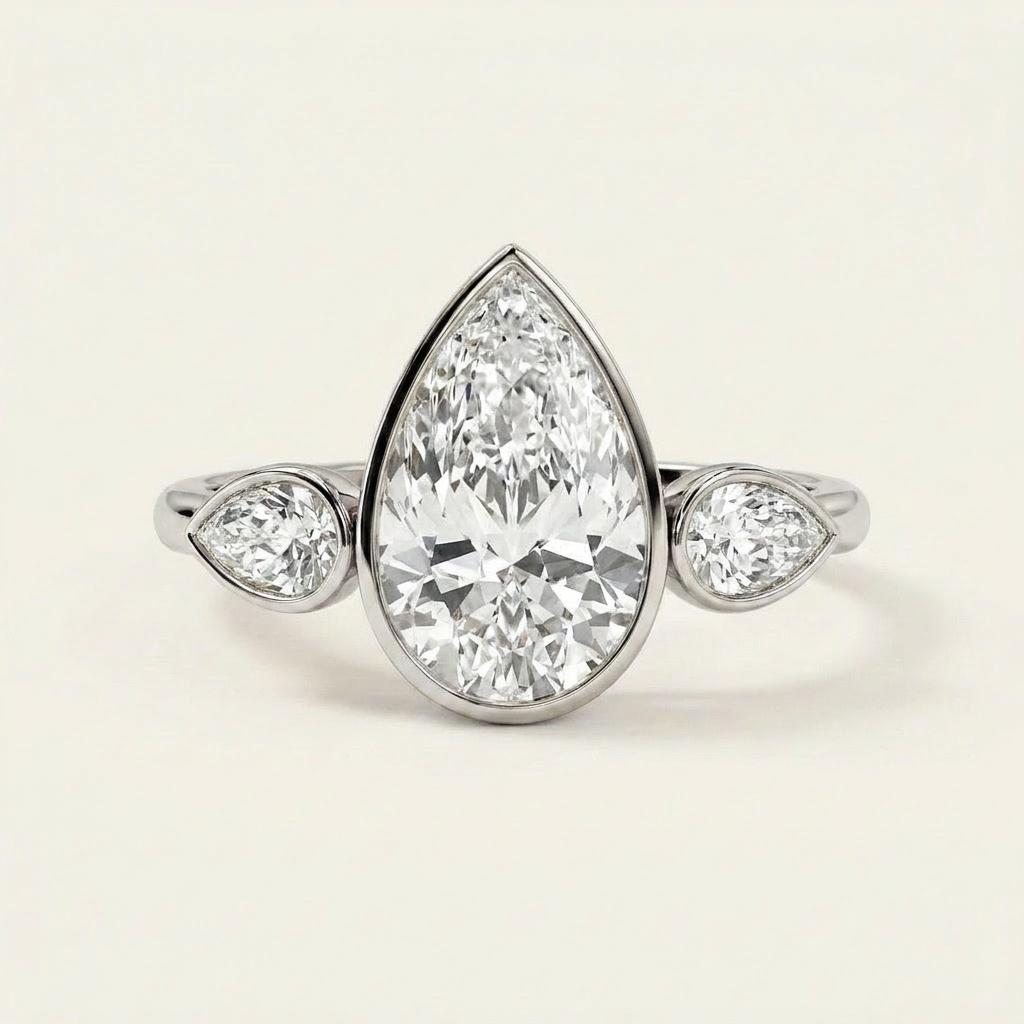 Moissanite 3.95 CT Pear Cut Diamond Three Stone Ring