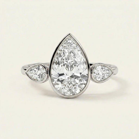 Moissanite 3.95 CT Pear Cut Diamond Three Stone Ring