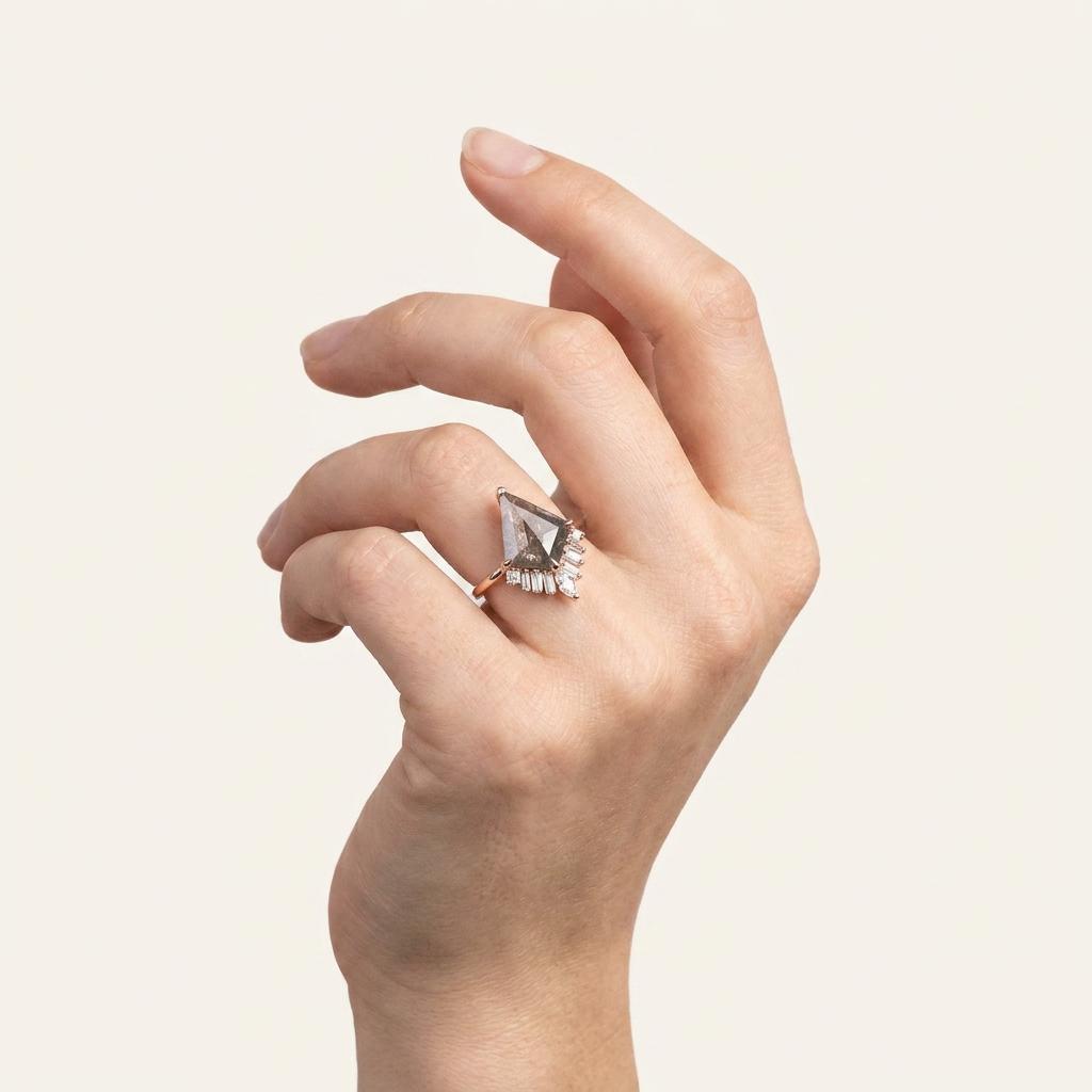 1.85 CT Kite & Princess Cut Salt and Pepper Diamond Cluster Ring