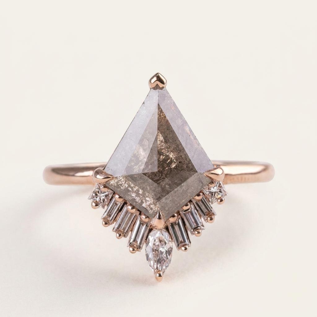1.85 CT Kite & Princess Cut Salt and Pepper Diamond Cluster Ring
