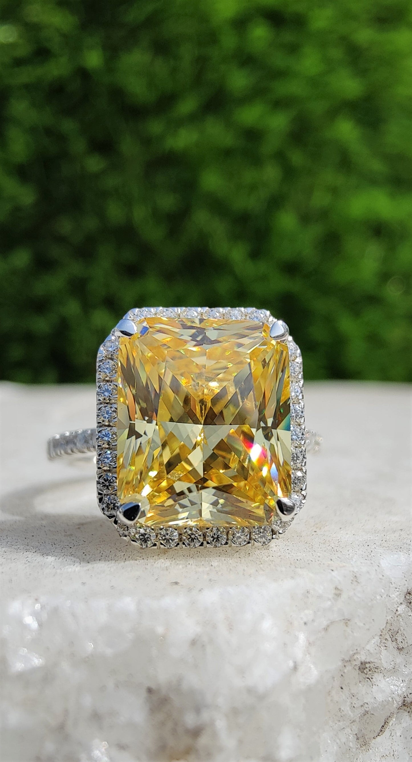 Moissanite 2.50CT Yellow Radiant Diamond Art Deco Unique Engagement Ring