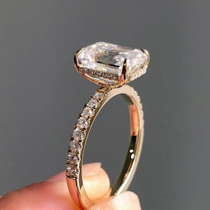 Lab Grown 1.50CT Emerald Cut Diamond Art Deco Unique Engagement Ring | Handmade Ring | Anniversary Ring