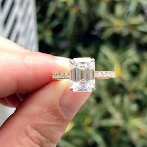 Lab Grown 1.50CT Emerald Cut Diamond Art Deco Unique Engagement Ring | Handmade Ring | Anniversary Ring