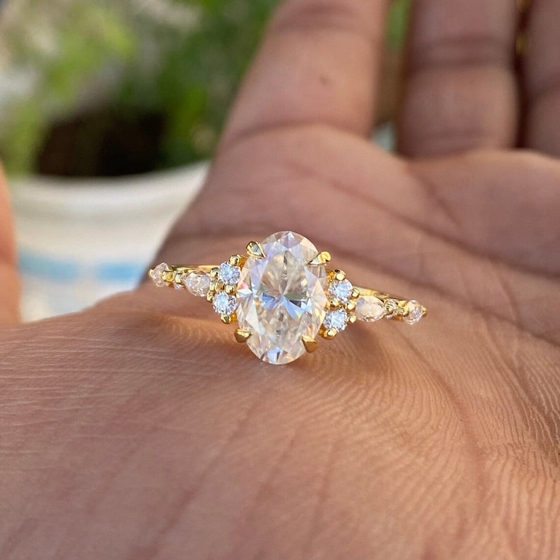 Lab Grown 1.80CT Oval Cut Diamond Art Deco Unique Engagement Ring | Ha – IBIZ Jewel