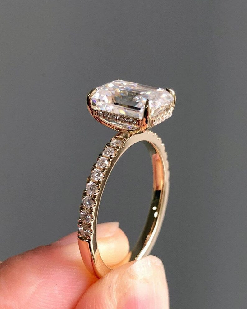 Lab Grown 1.50CT Emerald Cut Diamond Art Deco Unique Engagement Ring | Handmade Ring | Anniversary Ring