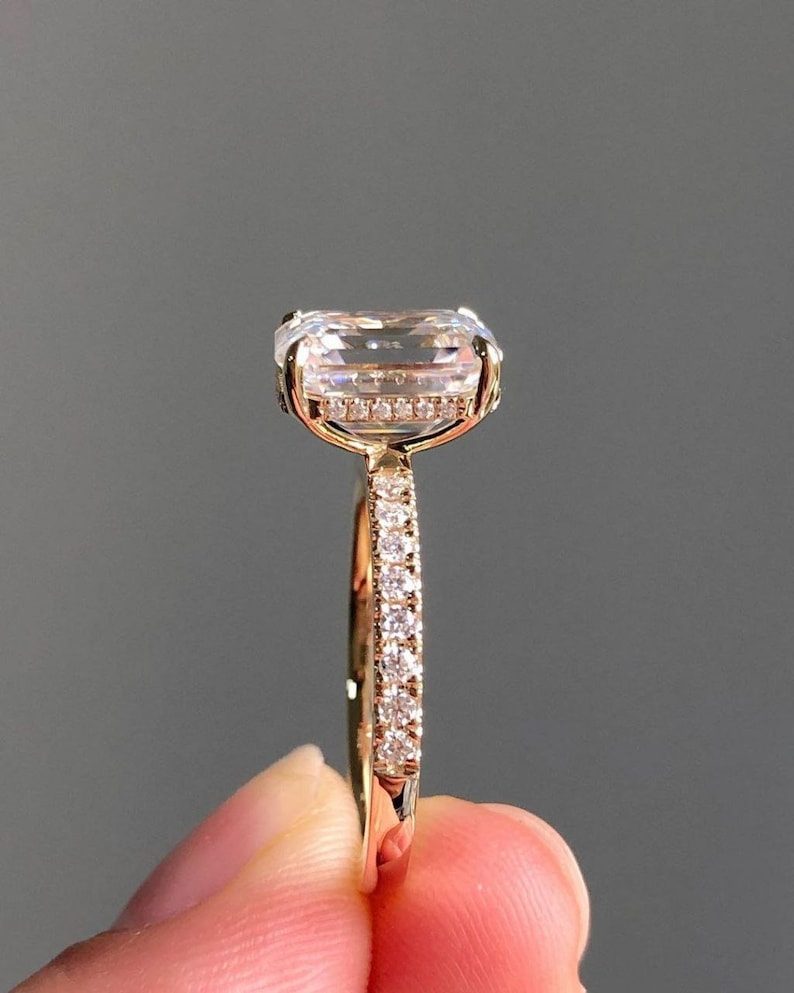 Lab Grown 1.50CT Emerald Cut Diamond Art Deco Unique Engagement Ring | Handmade Ring | Anniversary Ring